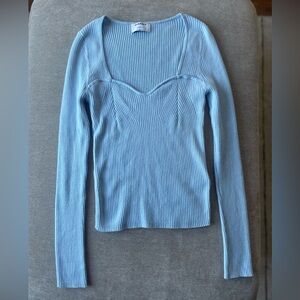 Old Navy Light Blue Ribbed Long-Sleeve Scoop-Neck Top